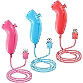 NC 3 Packs Nunchuck Controller Joystick Gamepad Replacement for wii Nunchuck Controller, Compatible with Nintendo Wii & Wii U Video Game Gamepads (Blue Pink Red)