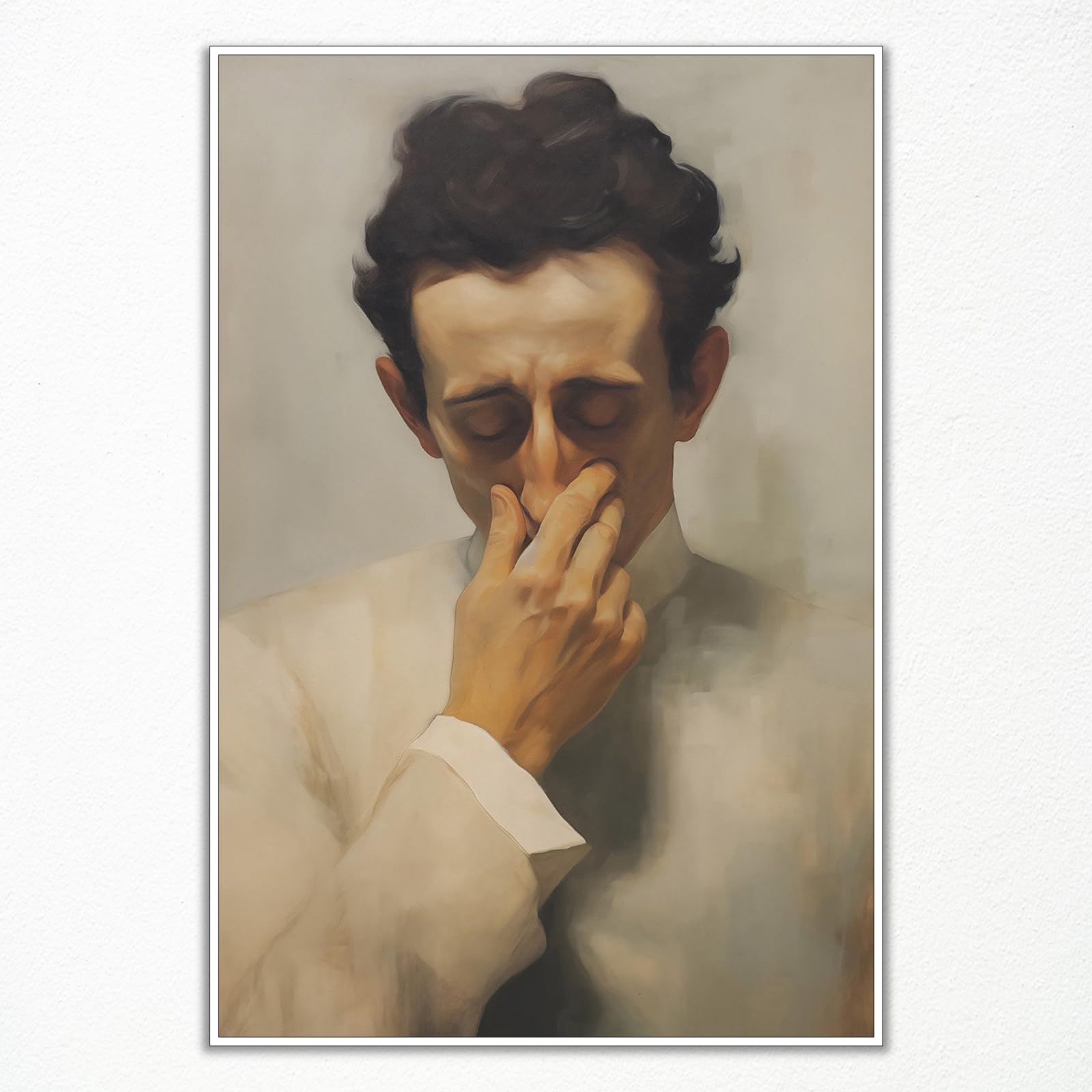 Classical Painting Bathroom Canvas Wall Art, Vintage Funny Bathroom Boy Pinching Nose Poster, Humor Amusing Toilet Art Prints, Classical Vintage Painting Toilet Funny Wall Decor 12x16in Unframed