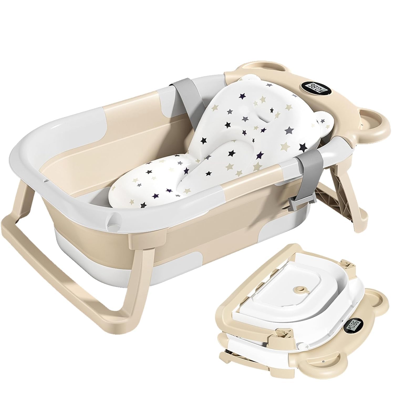 Photo 1 of TPN Collapsible Baby Bathtub, Baby Bath Tub with Soft Cushion & Real-Time Thermometer, Baby Bathtub Infant to Toddler Tub (0-36 Months), Portable Newborn Travel Bath tub