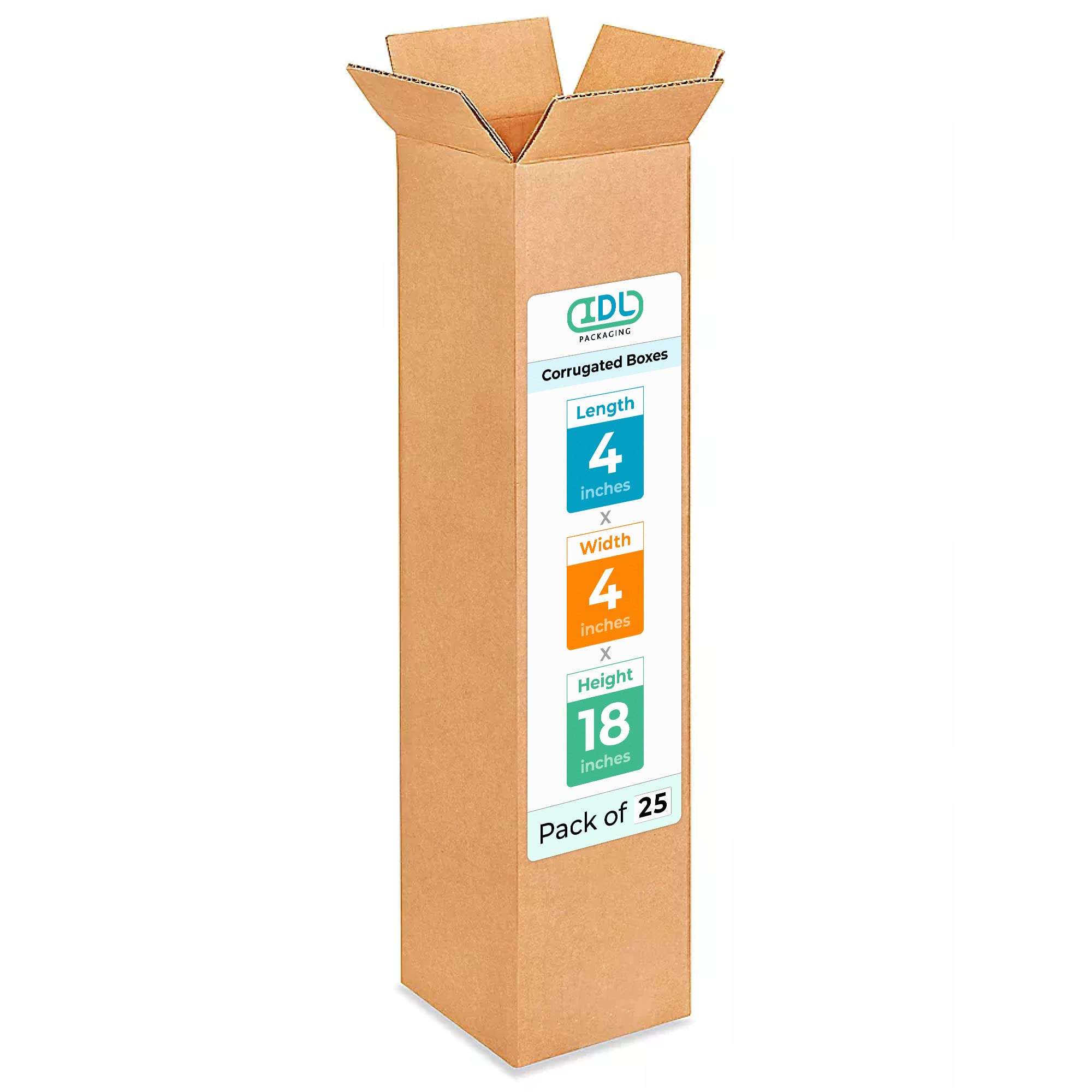 Tall Moving & Shipping Boxes 4″L x 4″W x 18″H (25-Pack) – Extra Strength 200 lb vs Regular – Corrugated Moving Boxes, Made in USA – Durable Cardboard Box for Shipping by IDL Packaging