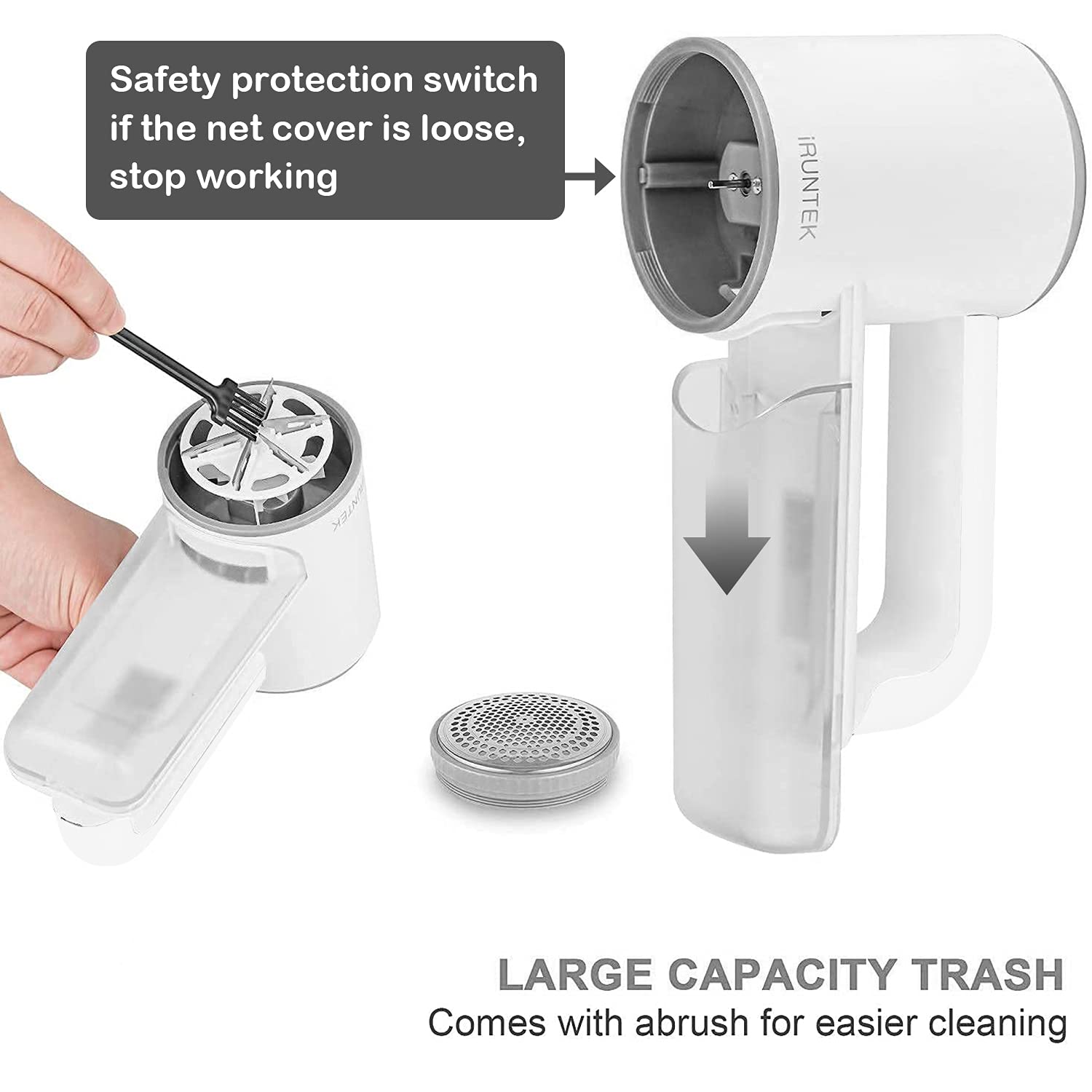 iRUNTEK Rechargeable Fabric Shaver, Electric Commercial Lint Remover with LED Display & Big Trash Box, 3-Speeds for Removing Fuzz and Pill from Clothes, Furniture, Sweater, Couch and Blanket, Silver