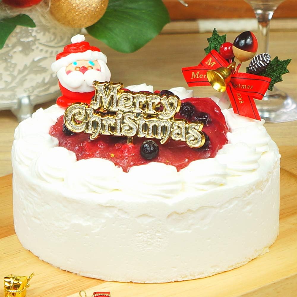 Amazon 予約注文 Taberun たべるン クリスマスケーキ あまおういちごのショートケーキ クリスマスプレート 柊 サンタ 冷凍 ホールケーキ 5号 イートウェル ケーキ 洋菓子 通販