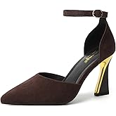 RIBONGZ Women's Closed Pointed Toe Heels Ankle Strap High Pumps Elegant Strappy Stiletto Dress Shoes for Work Party Evening Casual Office