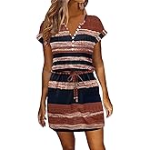 ETCYY Womens Summer Dresses 2026 Sundresses Beach Vacation Drawstring Waist Tshirt Short Sleeve Dress with Pockets