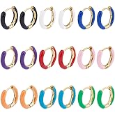 DICOSMETIC 9 Pairs Enamel Hoop Earring 15-16mm Colored Hoop Earrings 18K Gold Plated Huggie Hoop Earrings Small Cute Statement Earrings Stainless Steel Earrings Set Fashion Jewelry for Women