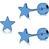 ZDE Women Flat Back Star Earrings Non-Nickel Heart Earrings Titanium Hypoallergenic Cartilage Earrings Stud for Sensitive Ears Simple Classic 5mm Flat Stud Earring