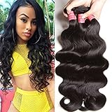 Longqi Brazilian Hair Body Wave 3 Bundles Real Human Hair Extensions 95-100g/pc (8inch 10inch 12inch, Natural Color)