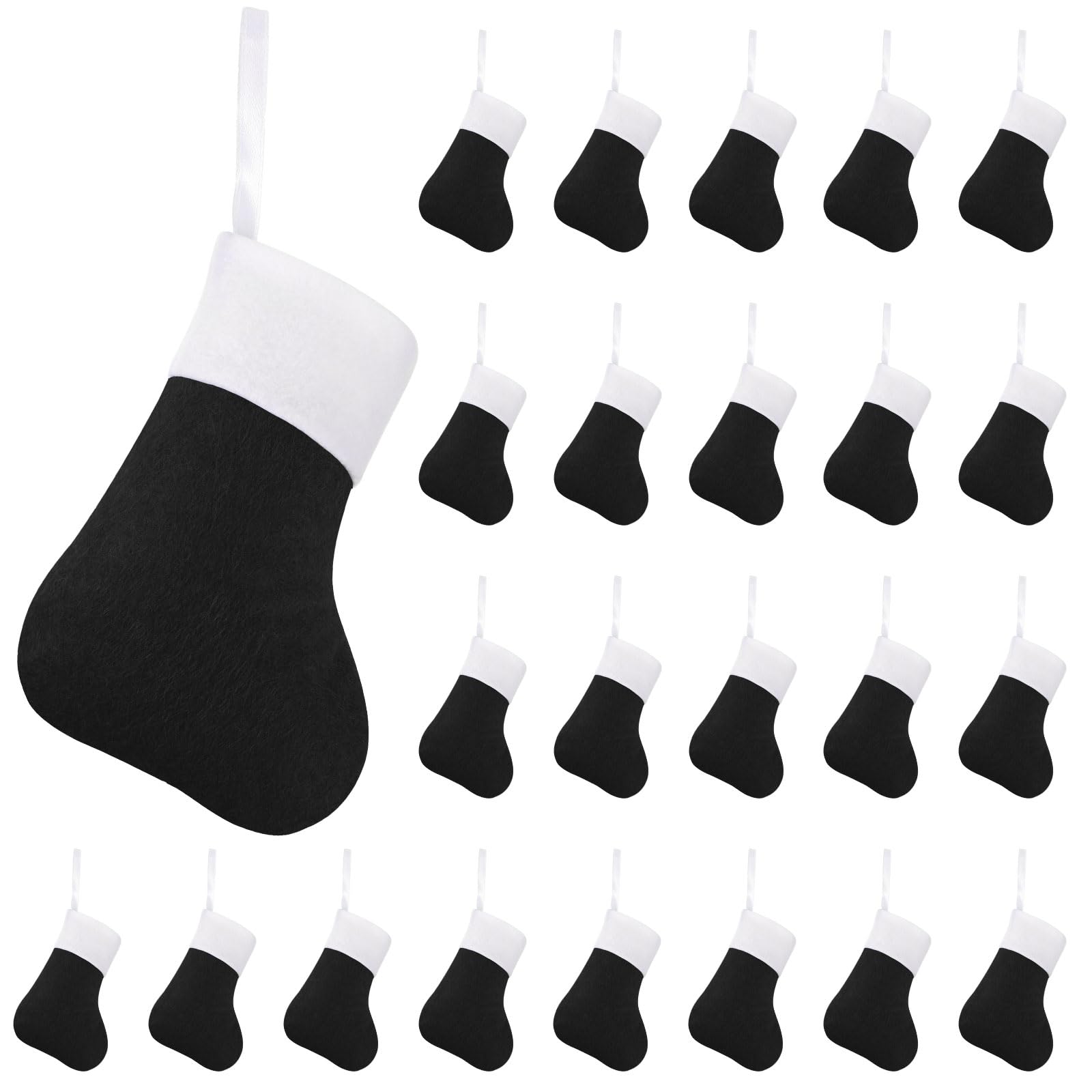 Photo 1 of 100 Pcs Mini Christmas Stockings Bulk Christmas Colleague Gifts Employees Office Christmas Decor Xmas Tree Decorations for School Church Charity Donate, 5.9 x 3.2 Inch (Black, White)