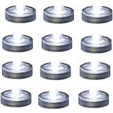 Zhiweikm Bright LED Battery Operated Flameless Tea Light, Submersible Tea Candle Waterproof Decorations Underwater Vase Light for Party & Wedding, Pack of 12, Clear White