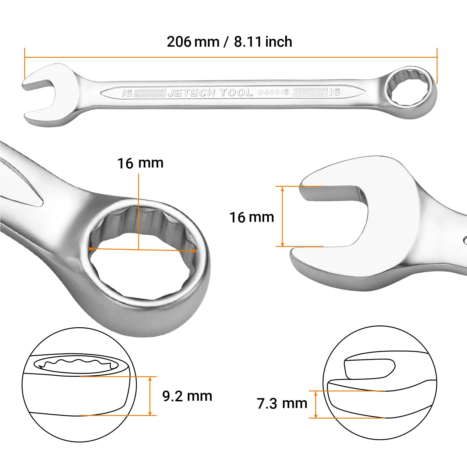 Jetech 16mm Combination Wrench - Industrial