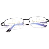 LJIMI Progressive Multifocus Presbyopic Reading Glasses Blue Light Blocking Half Frame Titanium Alloy No Line Multifocal UV Protection Computer Readers for Men and Women Eyeglasses Anti Glare Eyewear