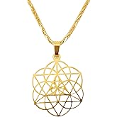 BeautyName Seed of Life Merkaba Necklace - Kabbalah Flower of Life Jewelry - Magen David Mandala Pendant - Boho Spiritual Gift for Her
