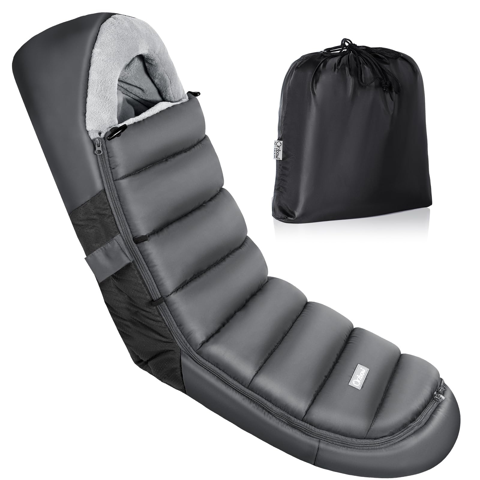 Orzbow Footmuff for Pushchair Universal, Winter Cosy Toes for Pram w/Zip, Waterproof Footmuff for Stroller, Anti-slip, Detachable & Machine Washable, Warm Coral Fleece, 104cm*44cm, Dark Grey
