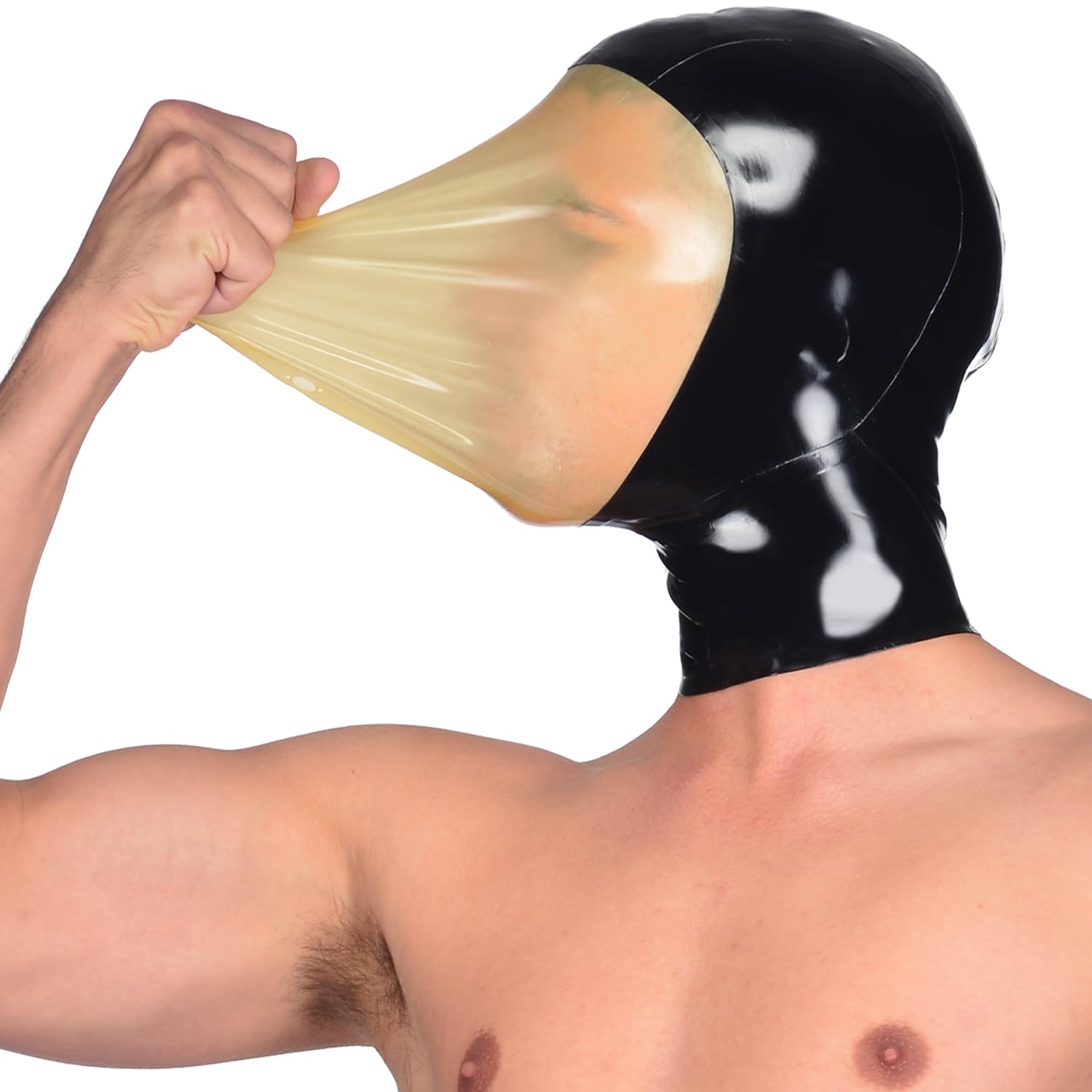 IOKUKI Latex Rubber Hood Mask Stretchable for Men Women,Latex Full Face Hood with Back Zipper Handmade-L