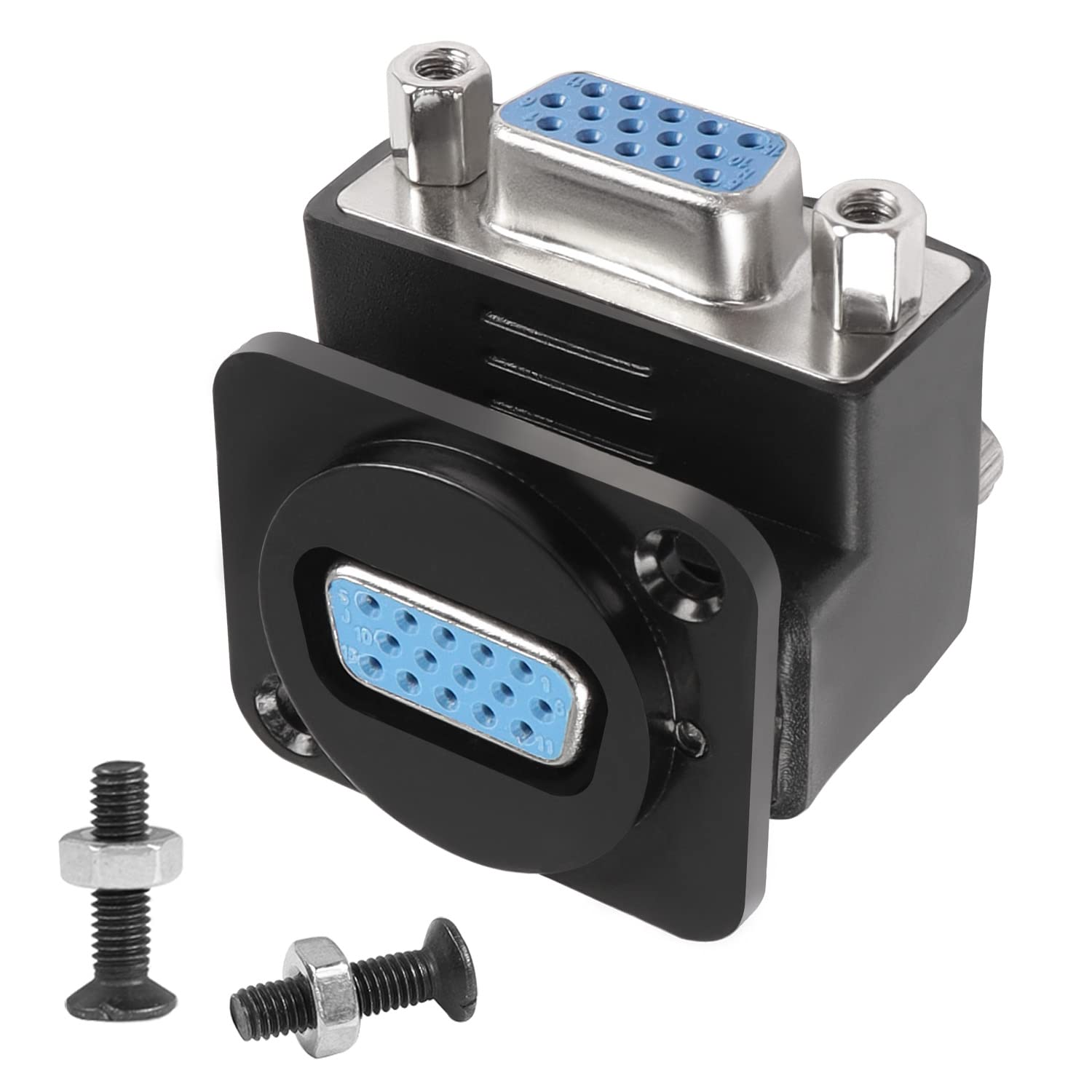 QIANRENON 90 Degree Angle VGA Panel Mount Adapter 1080P VGA DB15 Female to Female L-shaped Panel Connector, 3 Row 15 hole VGA Right Angle Panel Socket, for Monitor Video Surveillance PC