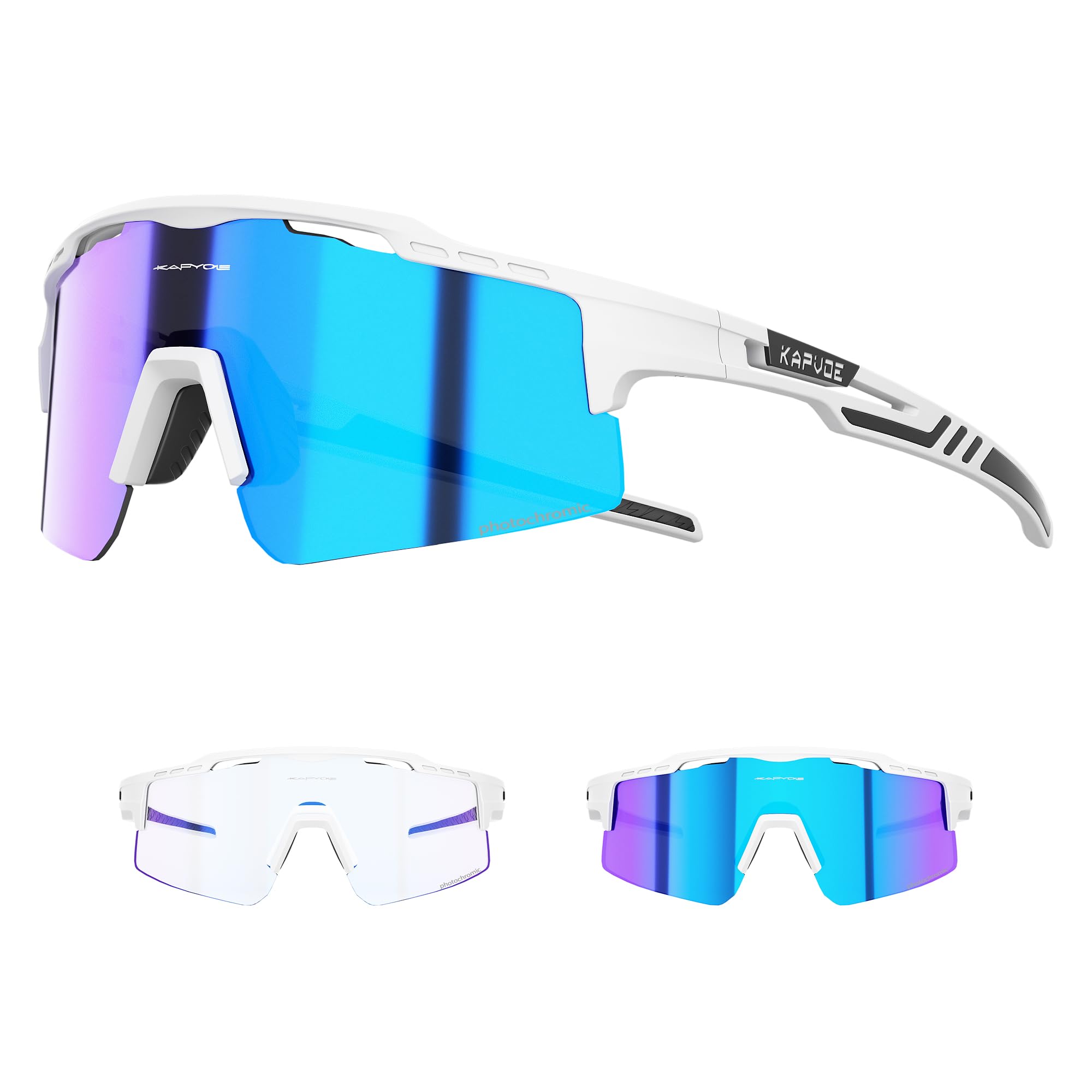 KAPVOE Photochromic Cycling Glasses UV400 Protection Mountain Bike Clear Sports Sunglasses For Men Women MTB Bicycle Riding Baseball Running Driving Fishing Golf Clear White 06