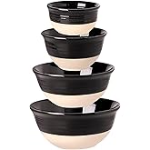 HASENSE Large Ceramic Mixing Bowls, 2.1/1.5/1.0/0.5 Qt Serving Bowls for Kitchen, Nesting Salad Bowls Set for Mixing, Cooking, Baking, Fruit, Side Dishes, Holiday Serving Dishes, Set of 4, Black