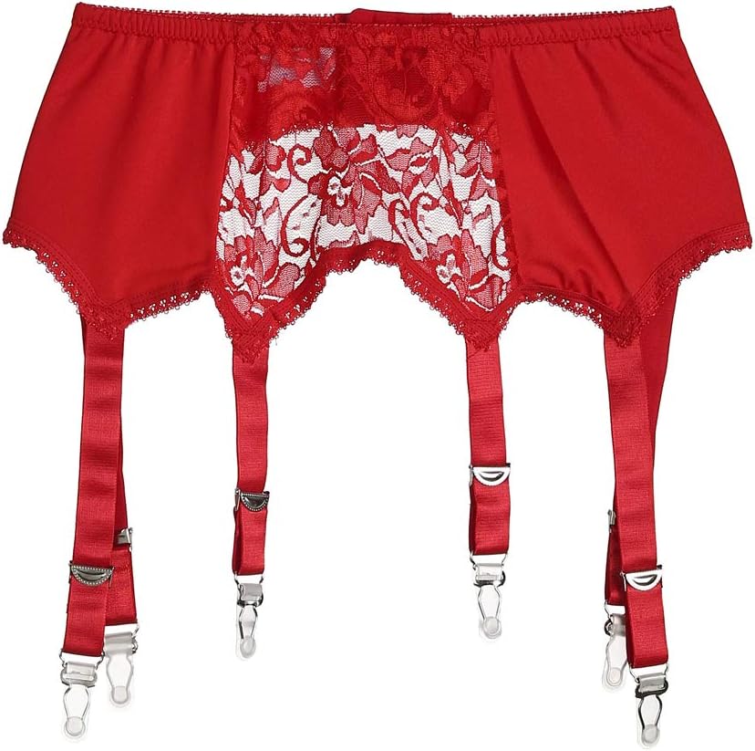 Women's Sexy Lace Garter Belt with 6 Straps Metal Clip Suspender for Thigh High Stockings