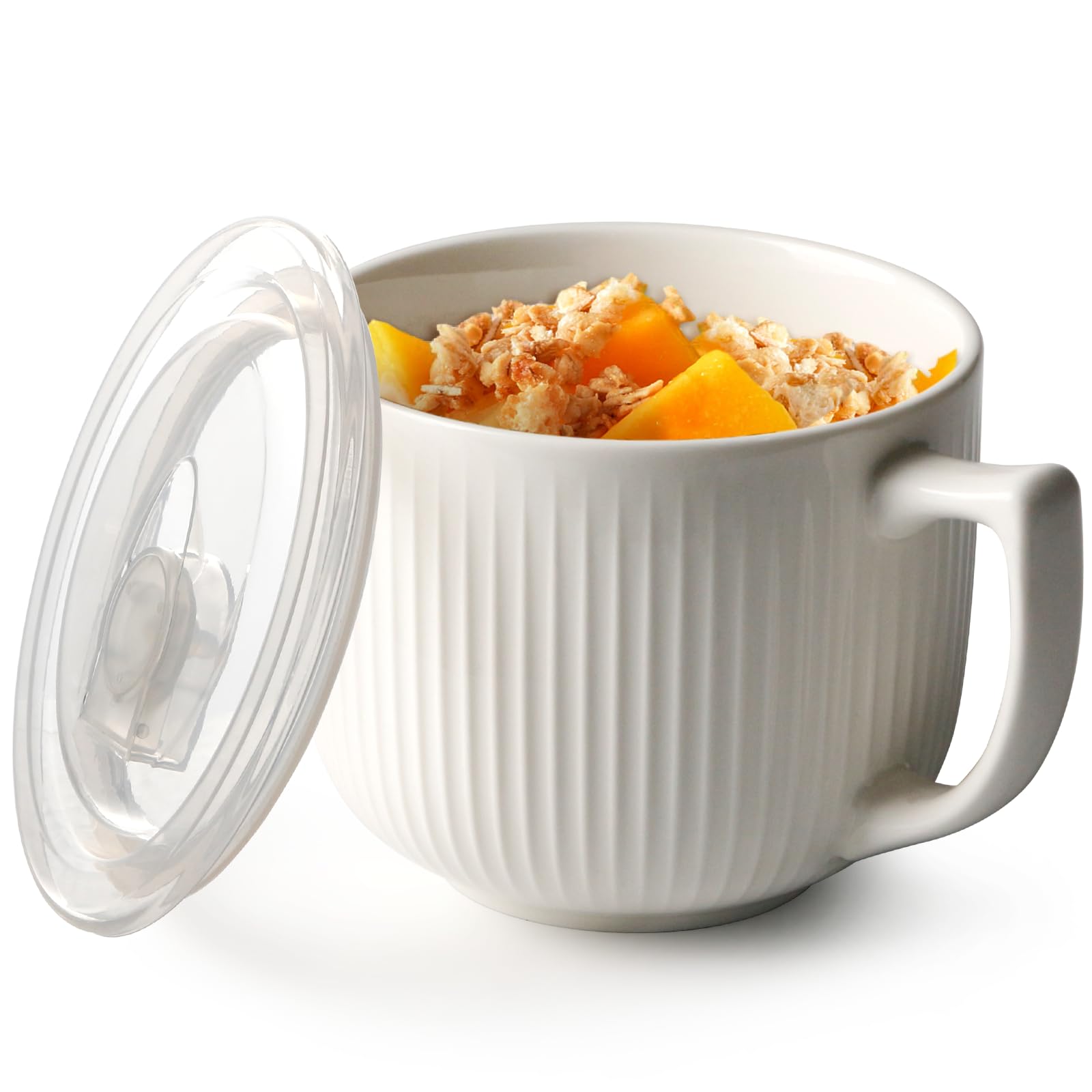 NUTRIUPS Soup Bowls with Handles, 900ml Microwave Soup Bowl with Lid, Soup Mug with Handles, Bowl for Ramen, Noodle, Porridge (White)