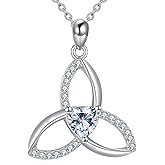 PYTALI Sterling Silver Celtic Knot Moissanite Pendant Necklace for Women Triangle Knot Heart-Shaped Moissanite Necklace Vintage Jewelry Birthday Valentine's Day Christmas Gift for Her
