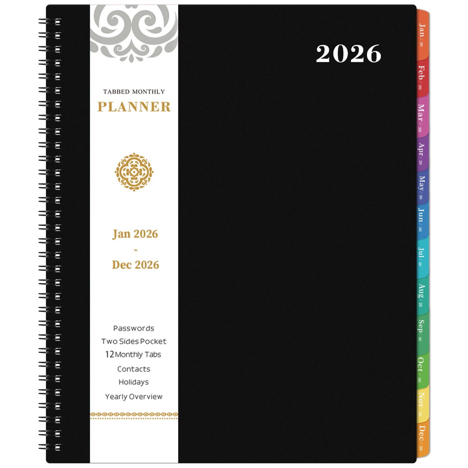 Photo 1 of 2026 Monthly Planner - JAN 2026 - DEC 2026 Planner/Calendar,12 Monthly Planner with Contacts & Passwords, 8.5" x 11" Planners 2026, Colorful Tabs, Thick Paper, Black
