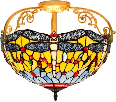 Tiffany Style Semi Flush Mount Ceiling Light 16 Inch Half Ceiling
