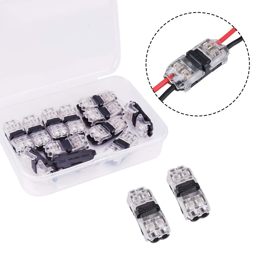 MUYI - 12 Pack Wire Connector 2 Pin I Tap Crimp Style Low Voltage Solderless Connector for 20/22/24 AWG Cable