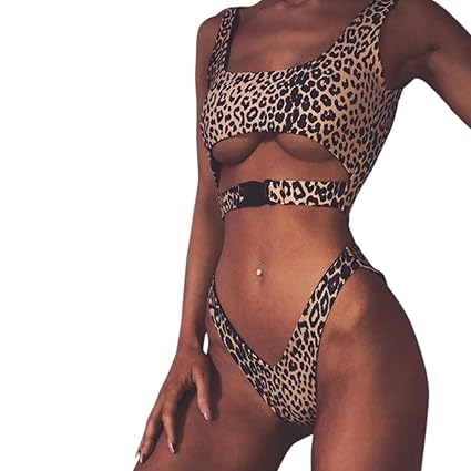 GreatestPAK Damen Bademode Frauen Schnalle Leoparden Bikini Set Push-Up gepolsterte Badeanzug
