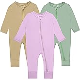 GUISBY Baby Pajamas with Mitten Cuffs - 3Pcs Girls Boys 2 Way Zipper Long Sleeve Rayon Sleepers