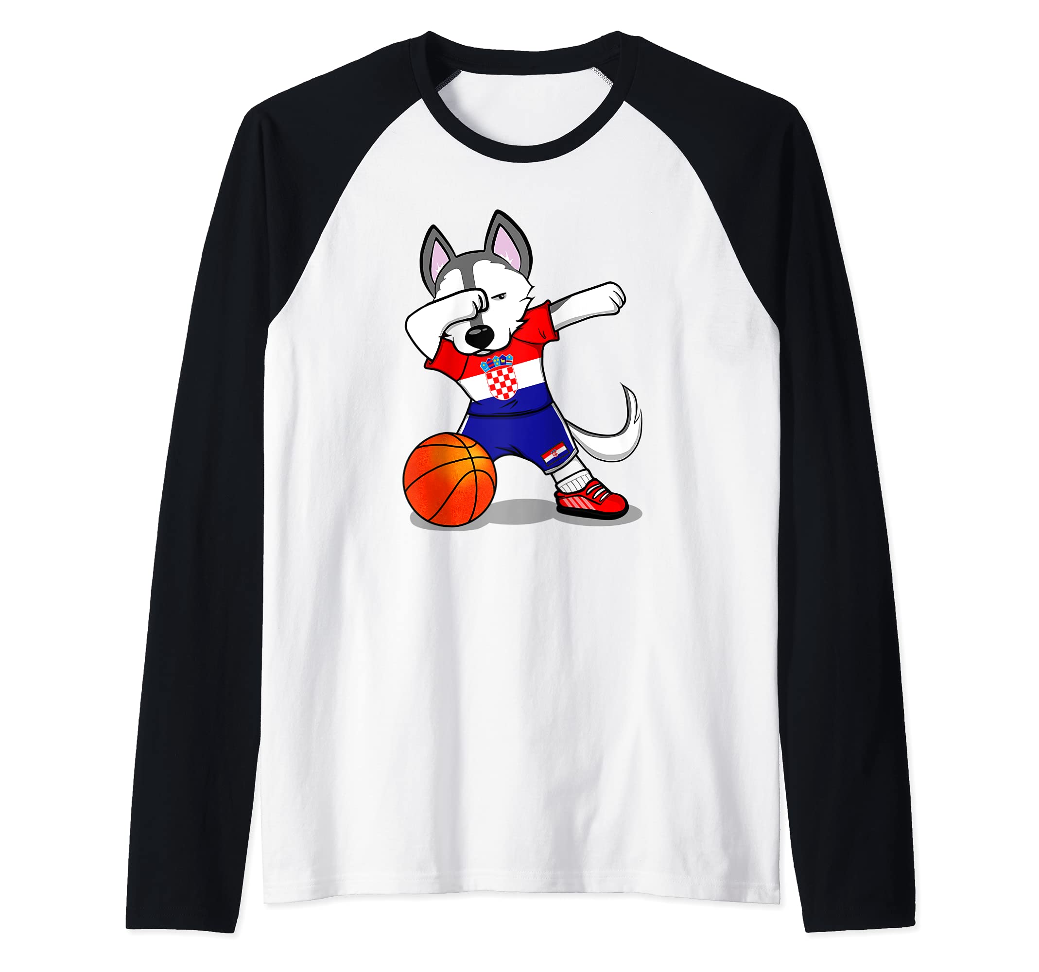 Dabbing Husky Croatia Basketball Fans Jersey Croatian Flag Raglan Baseball Tee