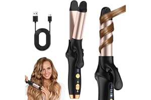 HCRTGAY Curling Iron,Cordless Rechargeable Curling Iron,Cordless Hair Curler(3 Gear),Travel Mini Straightener 4000mAh,USB Charge Battery Flat Iron and Curler 2 in 1 for Long Short Hair(Small & Black)