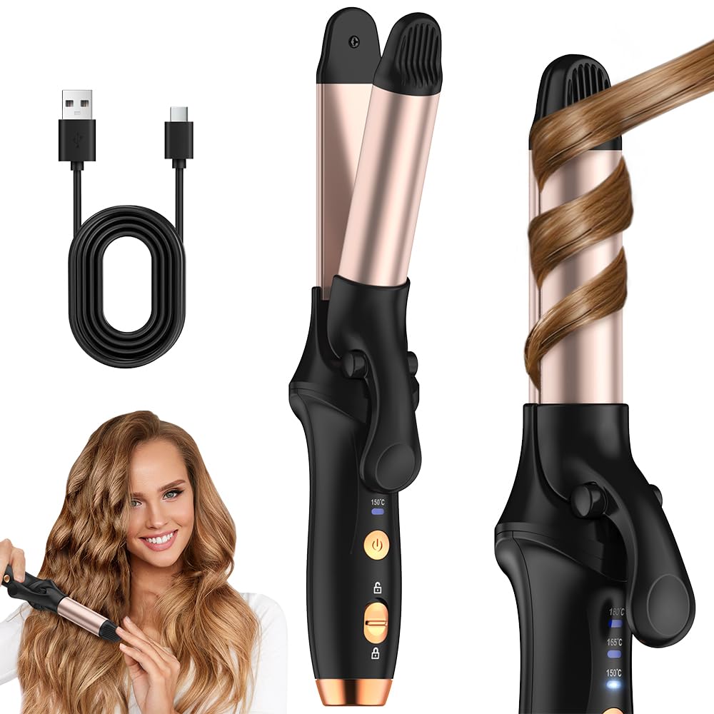Photo 1 of HCRTGAY Curling Iron,Cordless Rechargeable Curling Iron,Cordless Hair Curler(3 Gear),Travel Mini Straightener 4000mAh,USB Charge Battery Flat Iron and Curler 2 in 1 for Long Short Hair(Small & Black)