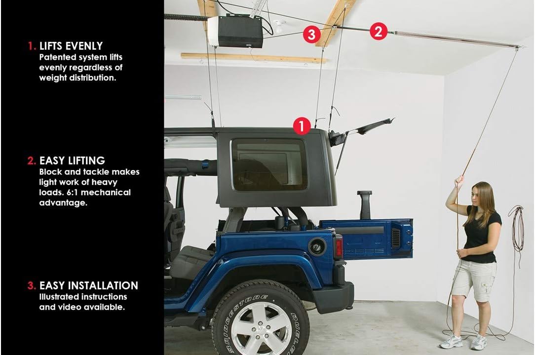 HARKEN Jeep Hardtop Overhead Garage Storage Hoist | Wrangler and Gladiator Compatible | 6:1 Mechanical Advantage: Automotive