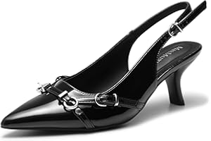 MaxMuxun Women's Kitten Heel Pumps: Slingback Pointed Toe Low Heel Dress Shoes - Closed Toe Elegant Comfortable Pump Shoes fo