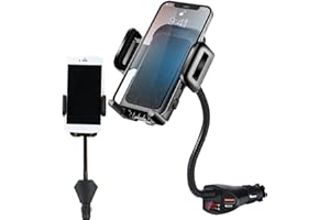 Cup Holder Phone -Center Console Organizer, LED Mobile Base Charger Ports | Auto Charging Station Arm, Clip Socket Supporter 