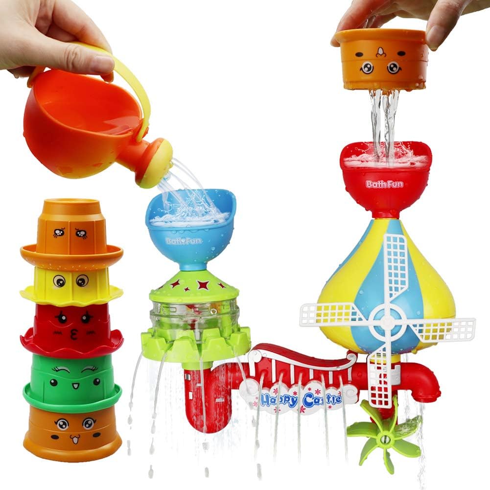 MAIKEHIGH Baby Bath Toy for Toddlers, Shower Game Toys Waterfall Water Spray Station with Stackable Cups