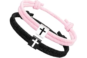 Pack of 2 Adjustable Crosses Bracelets Handmade Wristband for Couples Baptism Birthday