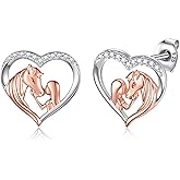 Hypoallergenic Lucky Horse Stud Earrings 925 Sterling Silver Lucky Horse in Heart earrings Embrace Horse earrings Equestrian Birthday Gift
