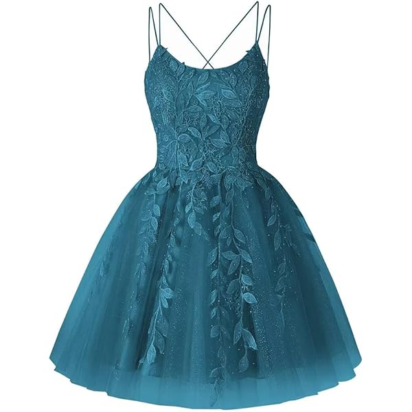 Amazon.com: Homecoming Dress for Women Leave Appliqued Graduation Ball Gown  Tulle Short Prom Dress Spaghetti Straps A Line Party Dress 2023 Aqua Blue :  Clothing, Shoes & Jewelry