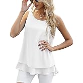 Jouica Women's Sleeveless Chiffon Tank Top Double Layers Casual Blouse Tunic