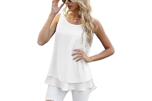 Jouica Women's Sleeveless Chiffon Tank Top Double Layers Casual Blouse Tunic