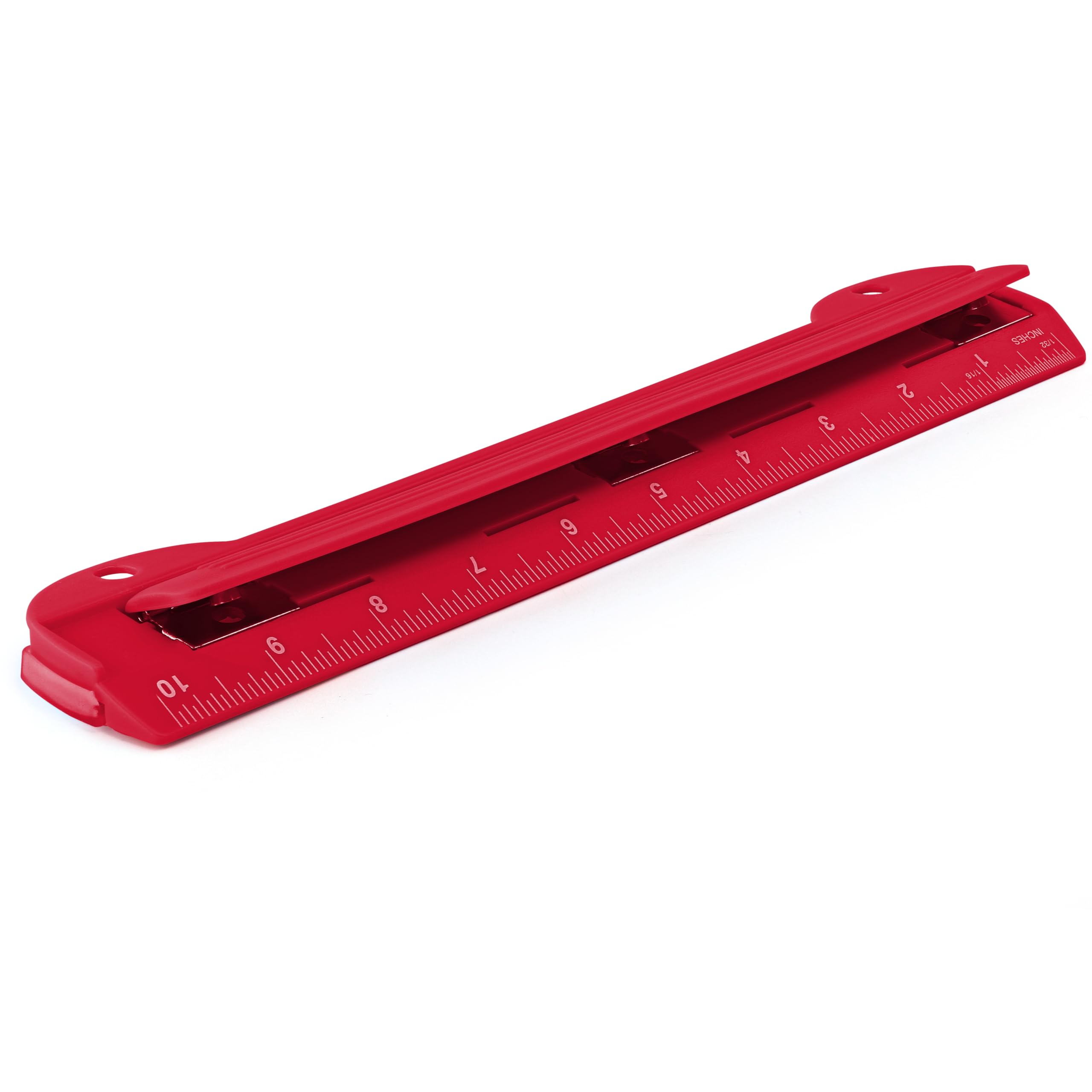 Photo 1 of 3 Hole Punch Red, Portable Hole Puncher for 3 Ring Binder, 3 Sheets Capacity, Removable Chip Tray, 10” Ruler for School, Office, Also Available in Purple, Blue, Green, Pink, Grey, 1 Pc-by Enday