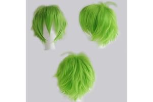 S-noilite Unisex Short Cosplay Wig Women Men Fluffy Straight Anime Comic Hairstyle Party Costume Dress Synthetic Hair Pixie Wigs Green