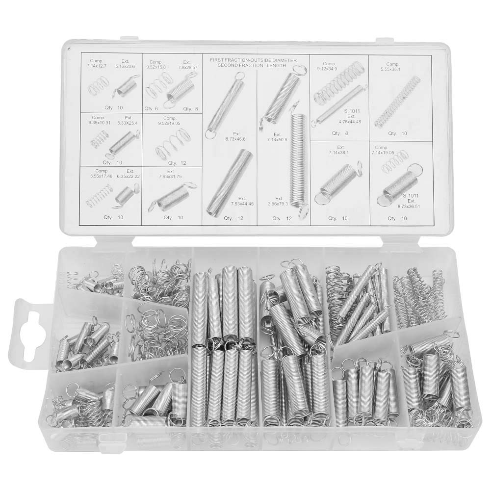 200pcs Metal Spring Assortment Set Galvanized Steel Extension, Tension & Compression Springs Kit for Maintenance, Repair, DIY Projects and Mechanical Applications