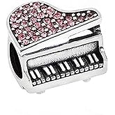 Music Piano Charms 925 Sterling Silver Birthstone Crystal Charm for Pandora European Bracelet