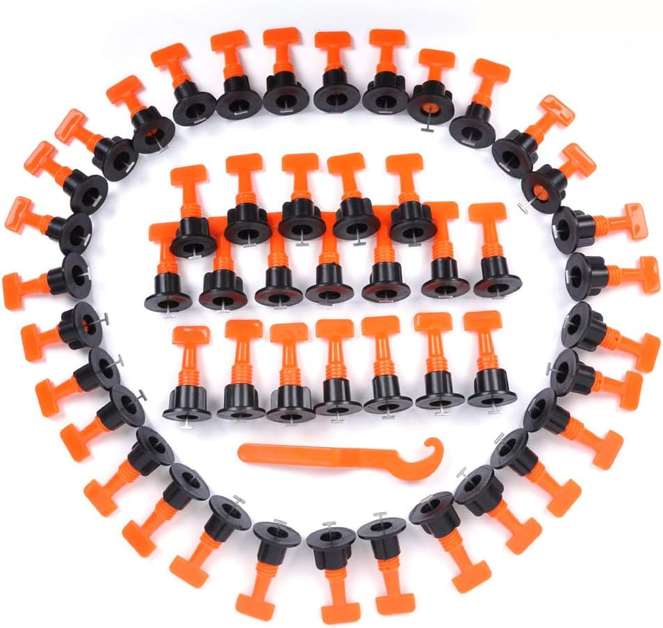 50pcs Tiles Leveler Spacers, LAMPTOP Tile Leveling System with Special Wrench, Reusable Spacer Flooring Level Tile levellers Set System Construction for Builing Walls & Floors - - 