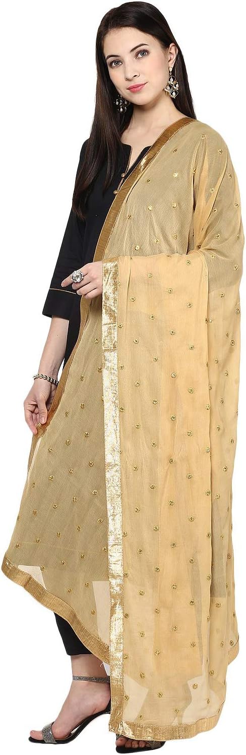 TMS Woman's Embroidered Chiffon Dupatta Scarf Shawl Wrap Soft Indian Bridal Wedding