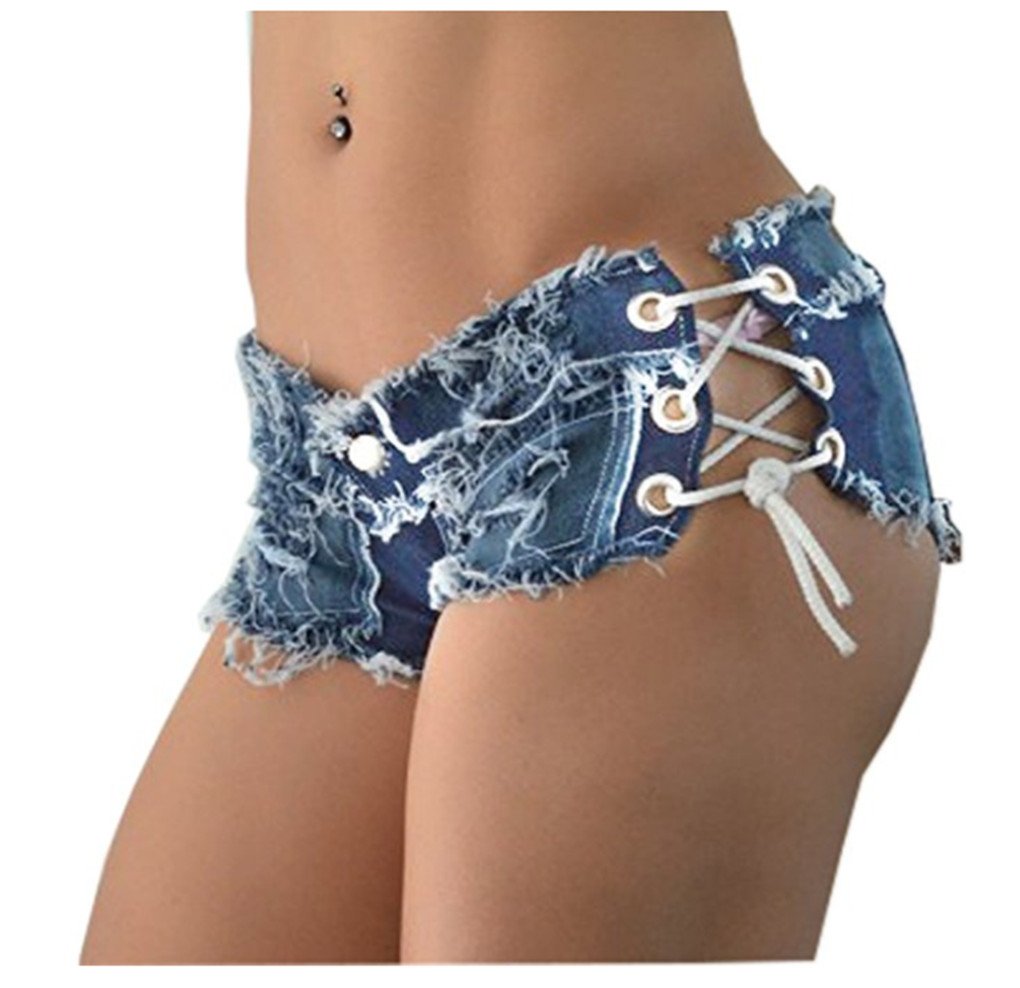 Ruiatoo Women\'s Sexy Low Waist Jeans Fashion Button Low Waisted Cut Off Denim Jeans Shorts Mini Hot Pants S