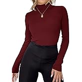 Rapbin Womens Long Sleeve Mock Turtleneck Tops Knit Basic Stretch Fitted Pullover Lightweight Thermal Shirts