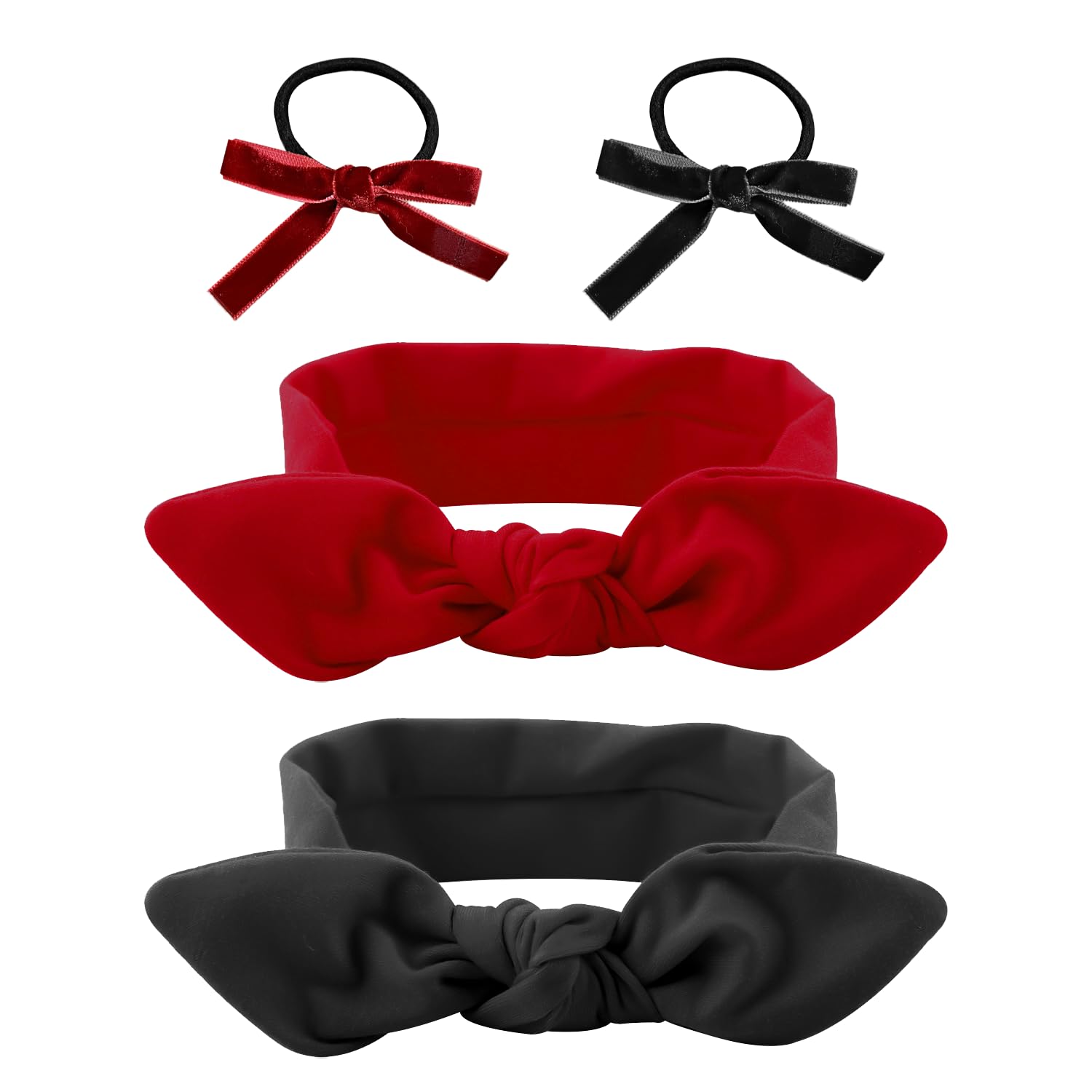 BEIBXHQQ 2 Pieces of Headbands, 2 Hair Ties, Women's Hairbands, Red Bow Headbands, Retro Headbands, Hair Accessories, Suitable for Sports, Fitness, Yoga, Face Wash Hair Accessories Headbands (Red, Black)